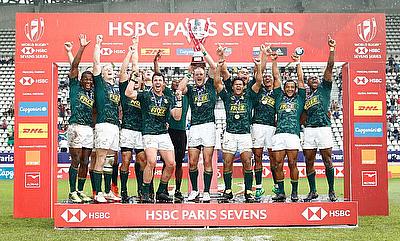 South Africa 7s team celebrating their win in Paris leg of HSBC World Rugby Sevens Series