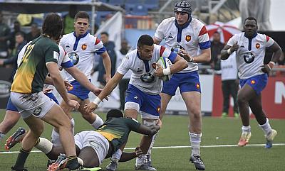 France on the attack against South Africa in their semi-final at the Racecourse Stadium in Rosario