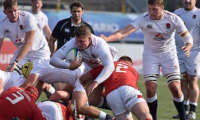 England prop James Kenny is tacked in their fifth place play-off with Wales at the Racecourse Stadium in Rosario on day five of the World Rugby U20 Ch