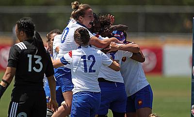 France Women celebrating their win over New Zealand in the third round of Women's Super Series