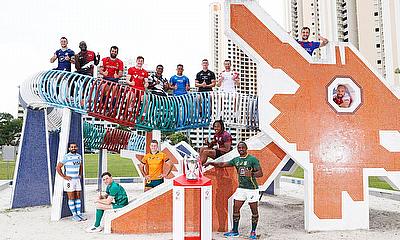 15 captains at the captain's photo prior to the HSBC Singapore Sevens at the Dragon Playground