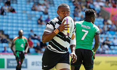 Fiji captain Waisea Nacuqu celebrates a try against Zambia on day one of the Birmingham 2022 Commonwealth Games at Coventry Stadium on 29 July, 2022 i