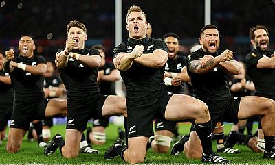 Sam Cane of New Zealand leads the Haka prior to kick-off ahead of the Rugby World Cup Final match against South Africa