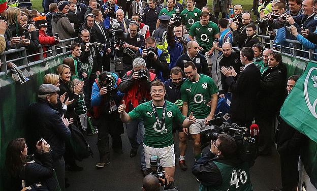 Ireland's Brian O'Driscoll leaves the pitch during his last home game.