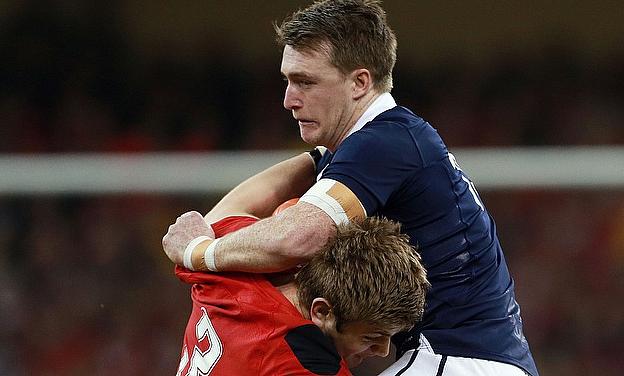 Stuart Hogg in action for Scotland against Wales before he was sent off by referee Jerome Garces