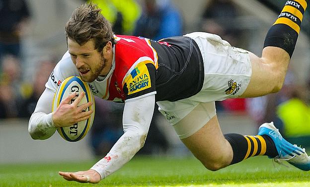 London Wasps' Elliot Daly scores a try during the Aviva Premiership match at Twickenham, London.