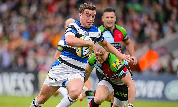 George Ford dodges the tackle of Harlequins' Mike Brown for his try
