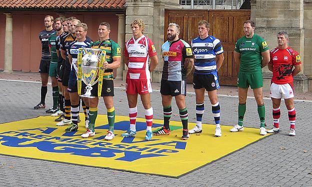 The Captains line up for the launch of the Aviva Premiership 2014/15 season