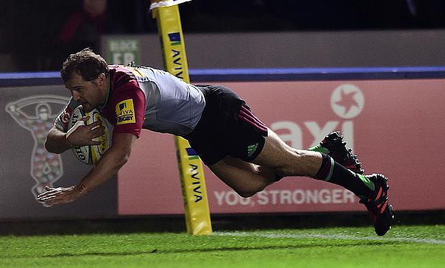 Nick Evans scored Harlequins' first try in the win over Wasps