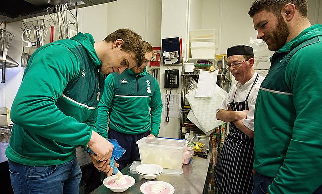 Irish Rugby team players Andrew Trimble, Keith Earls and Sean O’Brien at the Focus Ireland coffee shop on Eustace Street*