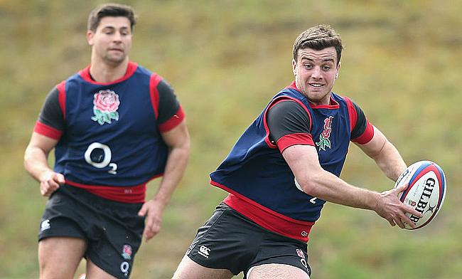 Ben Youngs and George Ford in training with England