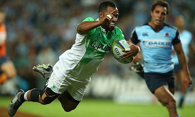 Ryan Tongia finishes his try in style against the Waratahs in Sydney