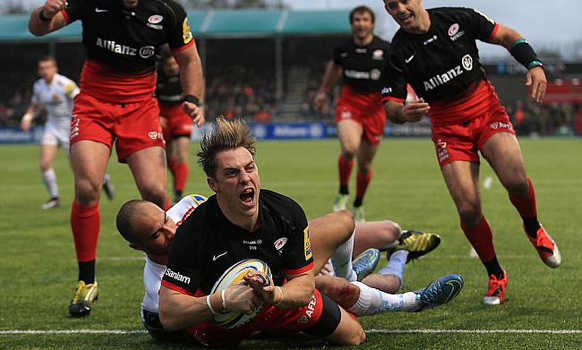 Chris Wyles touches down on his 200th Saracens' appearance*