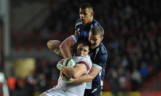 Bristol's Ian Evans and Doncaster's Matt Challinor in action during the Championship final, second leg at Ashton Gate