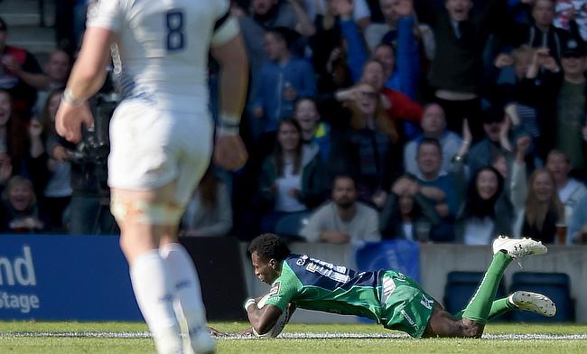 Connacht's Niyi Adeolokun scores a try during the Guinness PRO12 Final at Murrayfield.