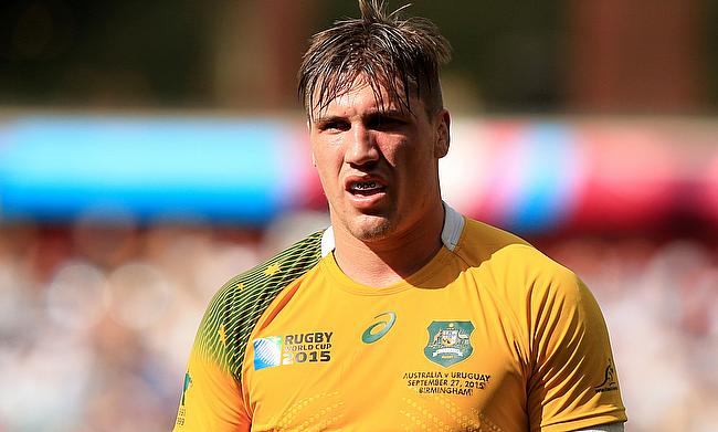 Sean McMahon, pictured playing for Australia, scored two tries in the Rebels' win over the Reds in Brisbane