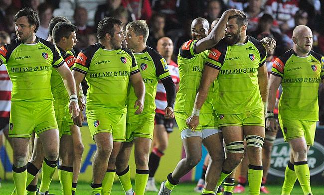 Leicester celebrate their remarkable win at Gloucester