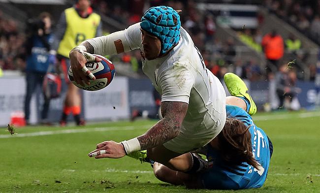 Jack Nowell scores a try for England
