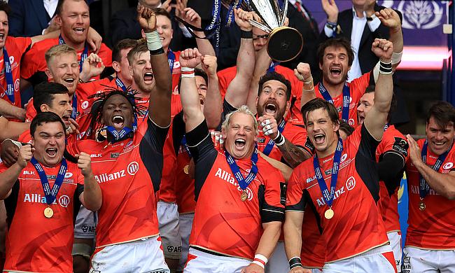 Saracens lift the trophy at Murrayfield