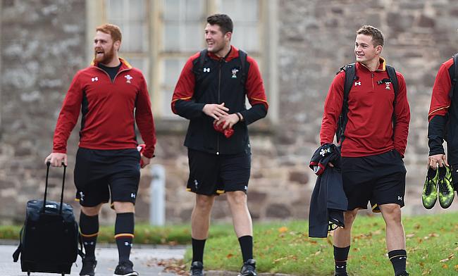 Rory Thornton, second from left, will make his Wales debut against Samoa