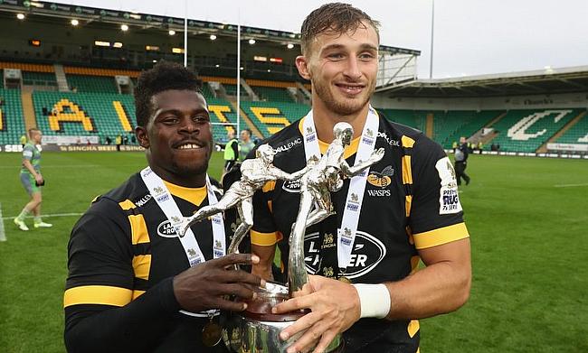 Christian Wade (left) and Josh Bassett after winning Singha Premiership Rugby 7s