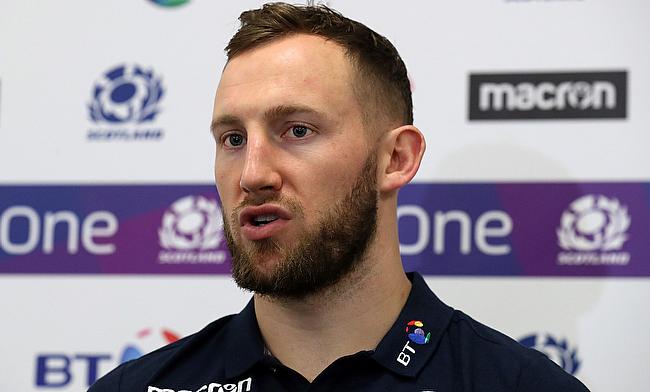 Scotland rugby player Byron Mcguigan the press conference at Oriam sports facility in Edinburgh.