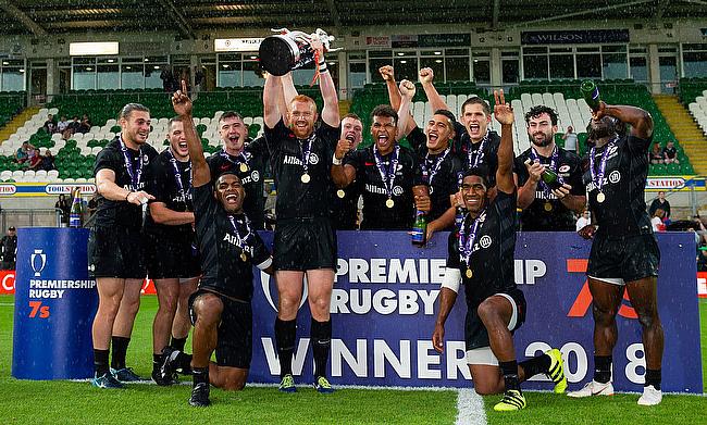 Saracens celebrating their win in the Premiership Rugby 7s