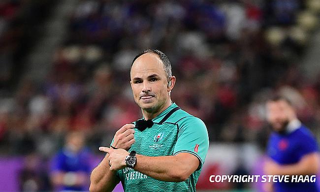 Referee Jaco Peyper during the Rugby World Cup 2019 Quarter Final match between Wales and France