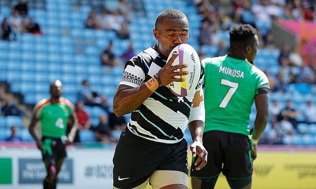 Fiji captain Waisea Nacuqu celebrates a try against Zambia on day one of the Birmingham 2022 Commonwealth Games at Coventry Stadium on 29 July, 2022 i