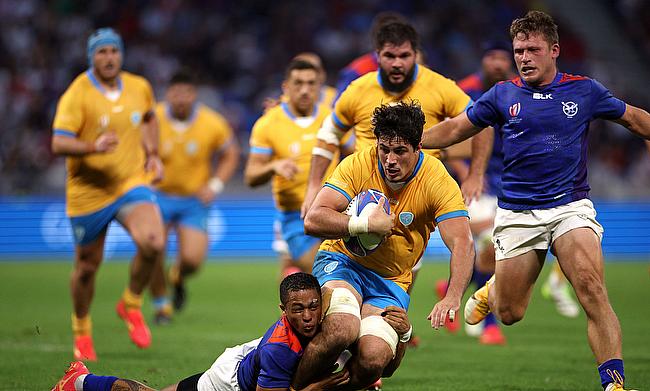 Uruguay's Carlos Deus evades Namibia's Damian Stevens during the Rugby  World Cup Pool A match between Uruguay and Namibia at the OL Stadium in  Lyon, France, Wednesday, Sept. 27, 2023. (AP Photo/Laurent